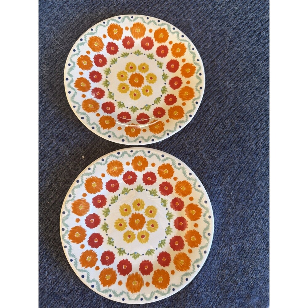 222 Fifth Hanna Floral Orange Yellow Floral Dessert/Appetizer Plate 6.5" (2)